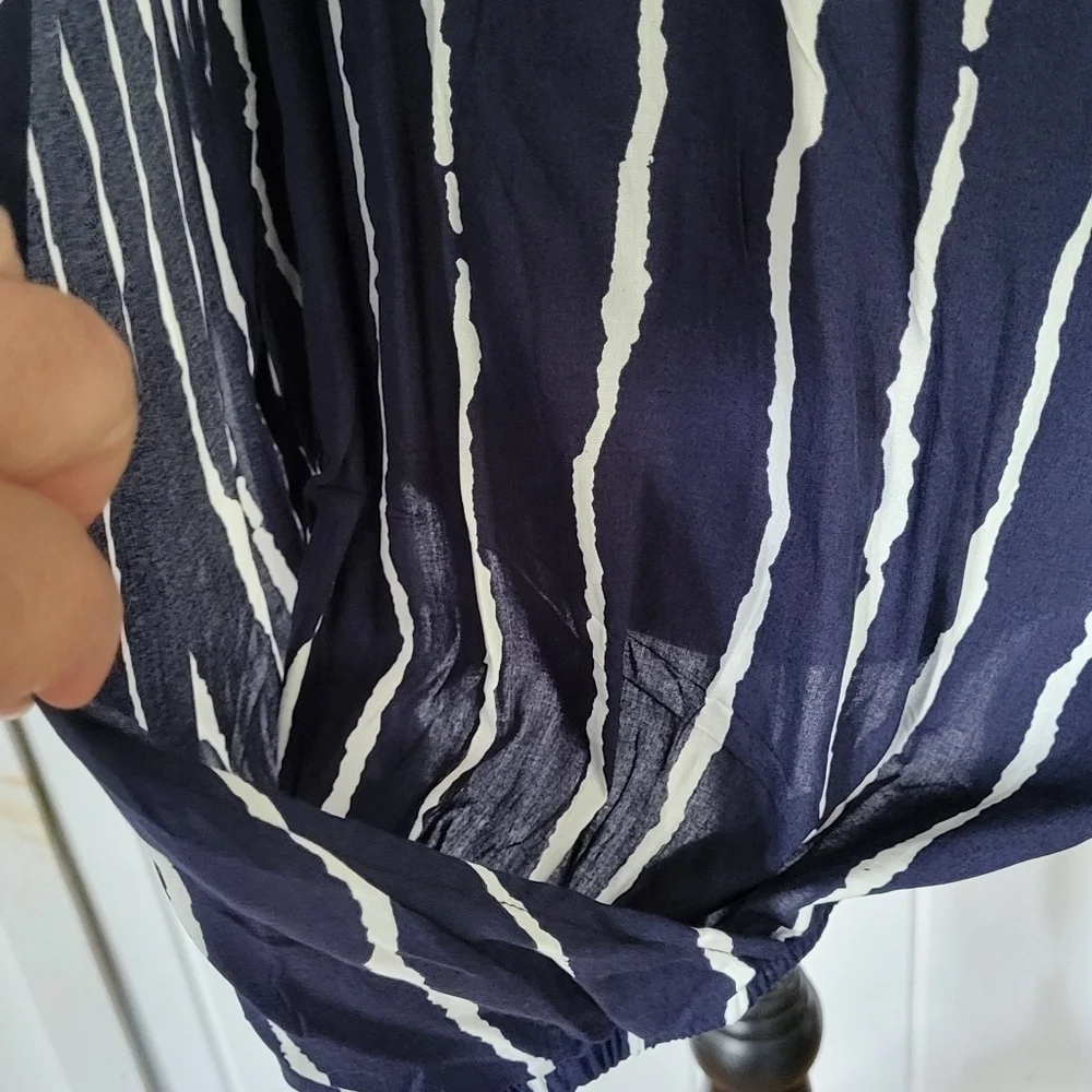 Bloomchic Stripe Crossover Snap Closure Half Sleeve Blouson Top - Picture 7 of 10